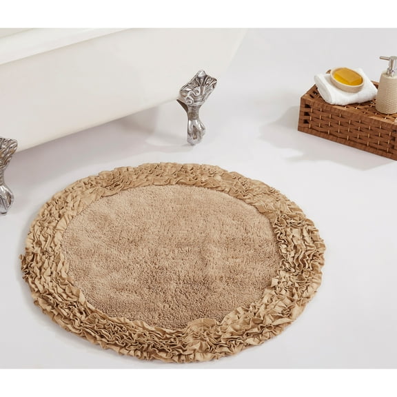 Better Trends 30'' x 30'' Round Shape Bathroom Rug with Non Slip Backing 100% Cotton Water Absorbent, Machine Washable, (Beige) Shaggy Border Collection