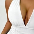 thumbnail image 2 of JGGSPWM Womens Halter Dress Deep V Backless Flowy Adjustable Tie Neck Dress Ruffle Hem Club Party Mini Dresses White XL, 2 of 5