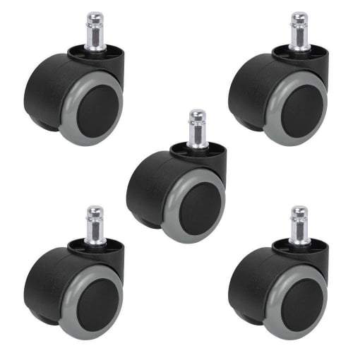 50MM DOUBLE OFFICE CHAIR CASTOR WHEELS NON MARKING/RUBBER SET OF 5 TWIN CASTERS 