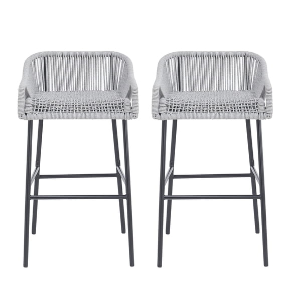 Patio Furniture La Push Outdoor Patio Light Gray Rope Bar Stool, Set of 2,Patio Chairs