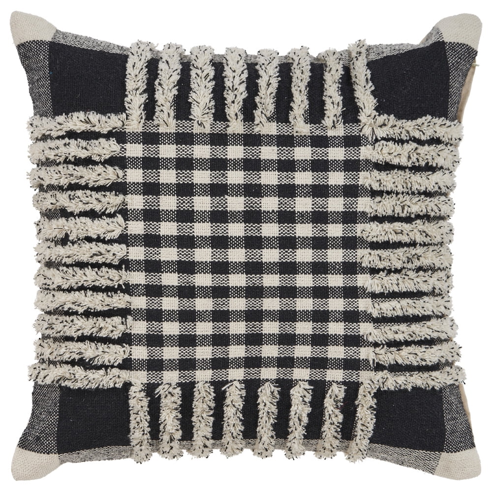 LR Home Elton Plaid Transitional Cotton Throw Pillows, Black/Ivory, 18" x 18", Set of 2