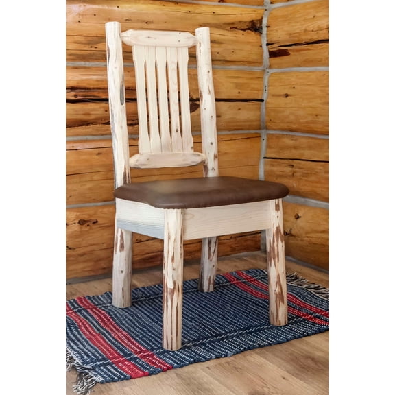 Montana Collection Side Chair, Clear Lacquer Finish w/ Upholstered Seat, Saddle Pattern