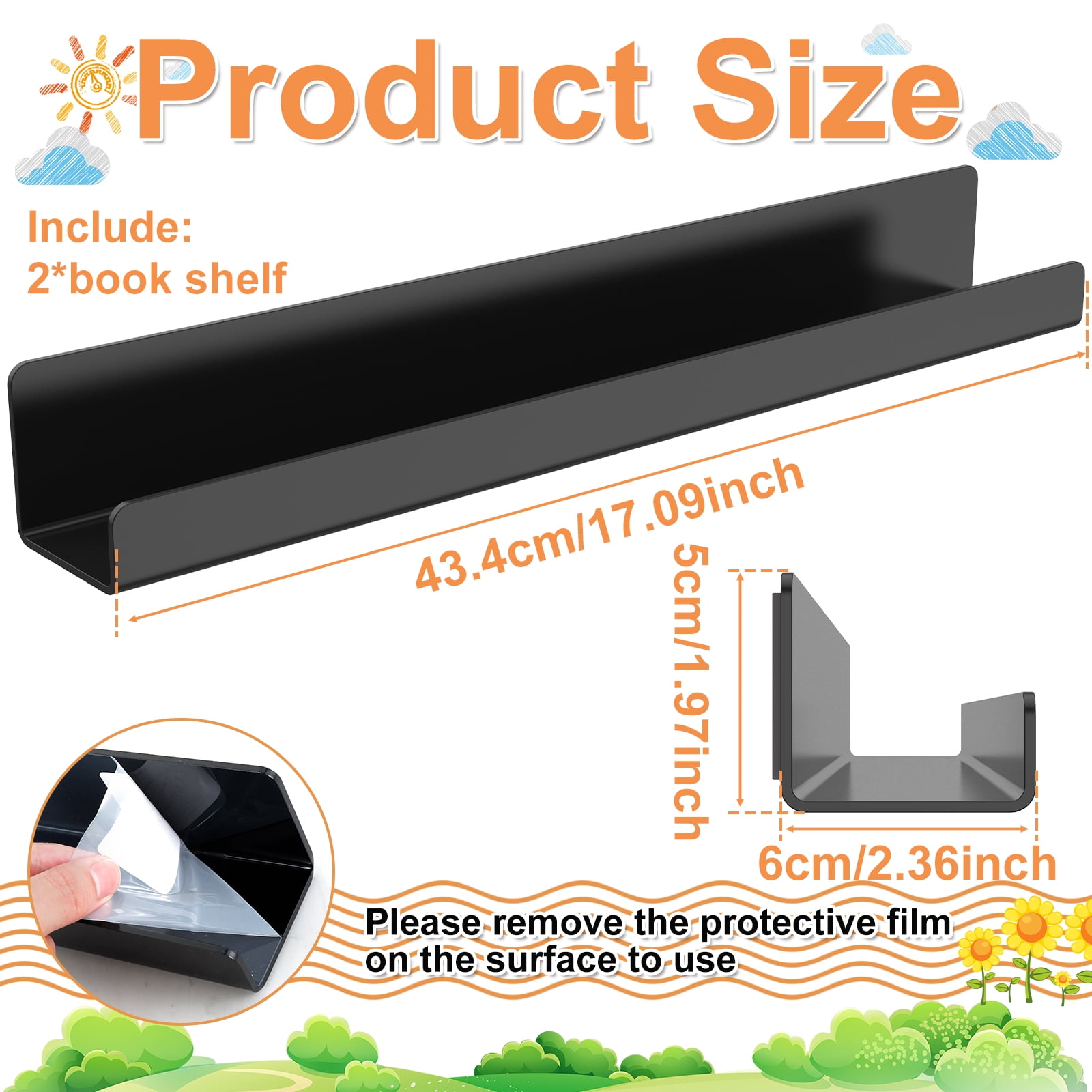 2Pcs Magnetic Book Shelf for Whiteboard Acrylic Magnetic Book Holder Magnetic Floating Book Display Shelf Reusable Magnetic Shelves for Kids Room Teacher Classroom Refrigerator