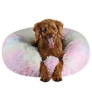 FGY Calming Donut Pet Bed Soft Dog Bed Cat Bed Warm Round Cuddler for Dogs& Cats (Medium, Rainbow)