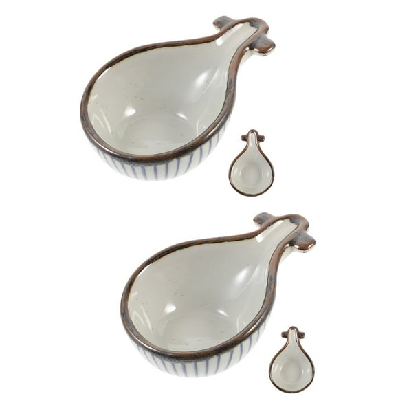 2pcs Appetizer Serving Dish Ceramic Snack Catering Bowl Multi-functional Food Tray Sauce Dipping Bowl