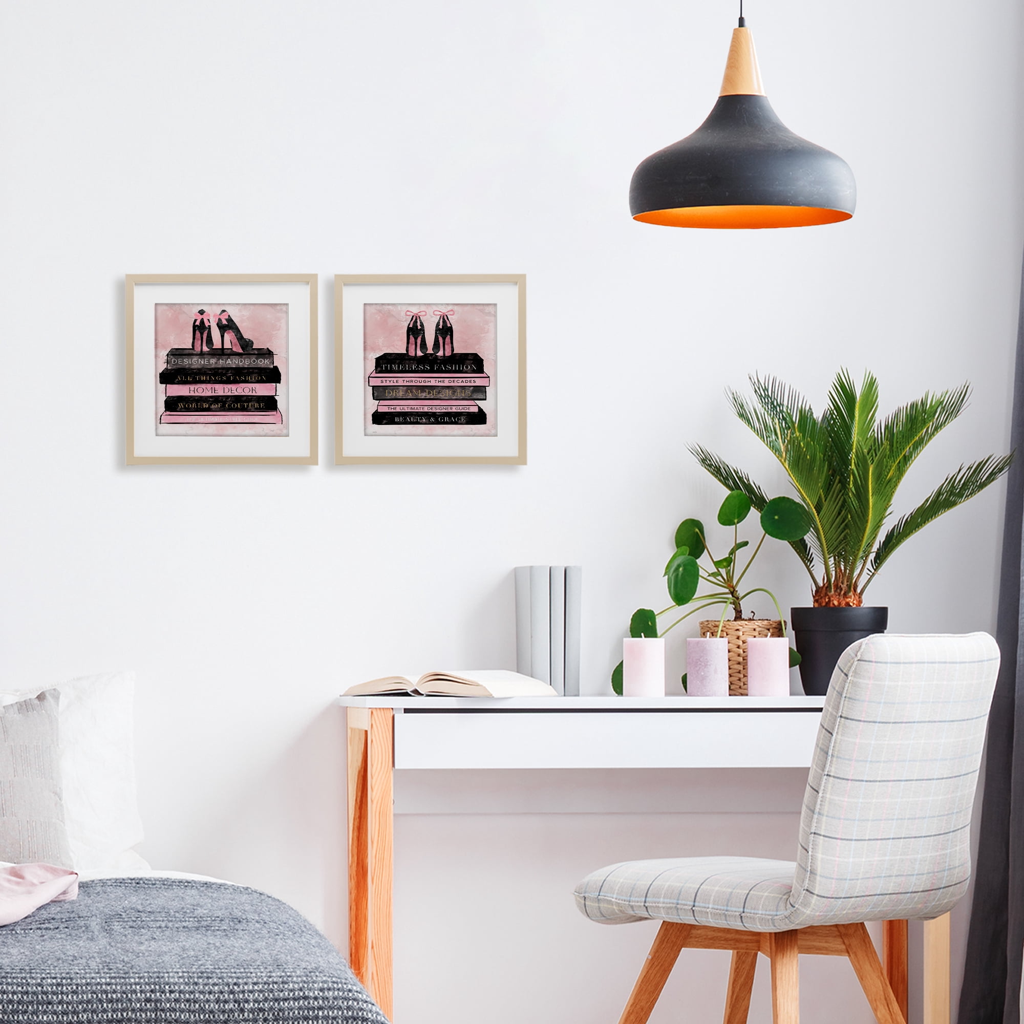 Stupell Industries Pink Heels Atop Books 2 Piece Birch Framed Print Under Glass Set, design by Natalie Carpentieri