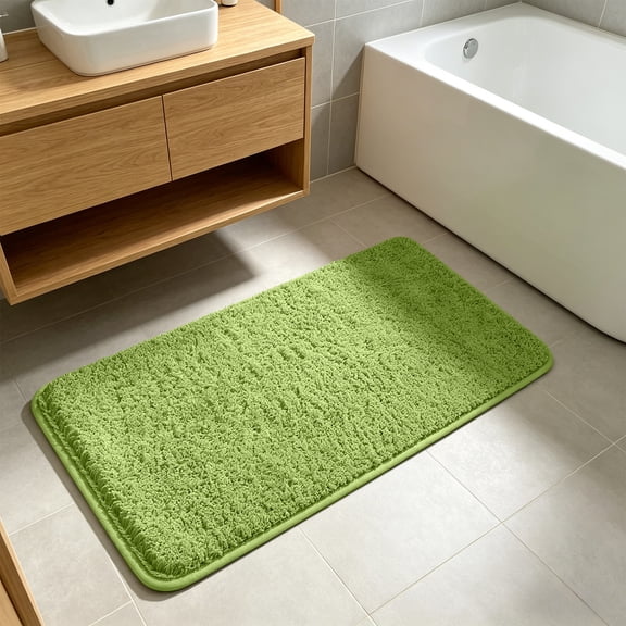 Eolstice Shaggy Runner Rug, Extra Thick Fluffy Foot Mat, Non Slip Latex Backing, Soft High Pile Absorbent Carpet for Bathroom Laundry Room,Green