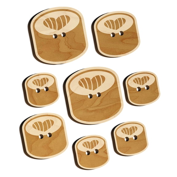 Sushi Roll with Heart Wood Buttons for Crochet Knitting Sewing DIY Craft - 1.25 Inch Large (5pcs)