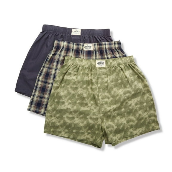 Men's Lucky 211PB09 Core Woven Boxers - 3 Pack (Plaid/Ombre/Seagrass S)
