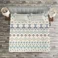 thumbnail image 3 of Ambesonne Geometric Quilted Bedspread Set 3 Pcs, Aztec Motifs Squares, Queen Size, Mint Dark Blue Peach, 3 of 3