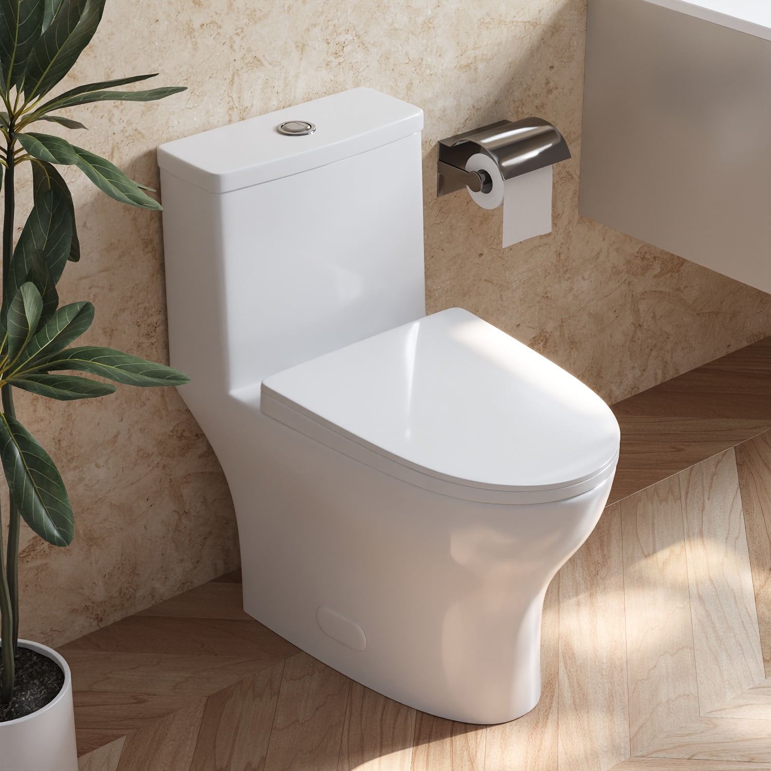 DV-1F0073 Ally Bathroom Toielt, One-Piece Toielt Dual-Flush Elongated Floor Mounted Toilet with White Glazed Surface(Seat Included)