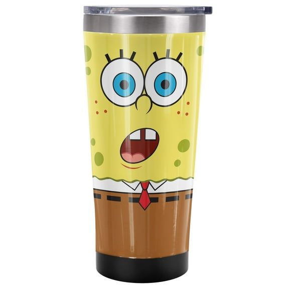 Spongebob Official Surprise Face 20 oz Travel Tumbler, Stainless Steel, Vacuum Insulated with Leak Resistant Slide-Lock Lid