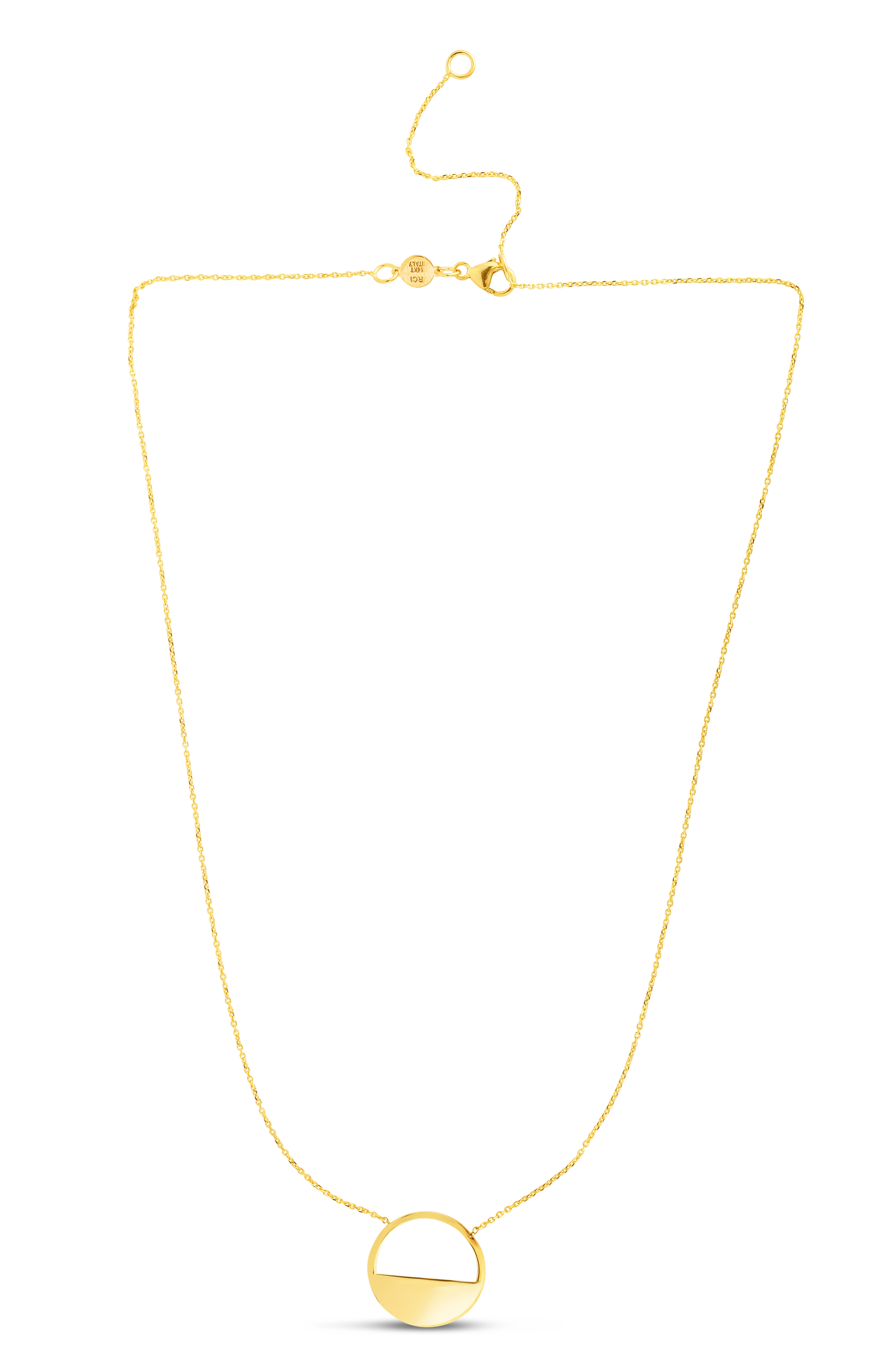 14K Yellow Gold Polish Half Crescent Necklace 2" Ext With Lobster Clasp 18in