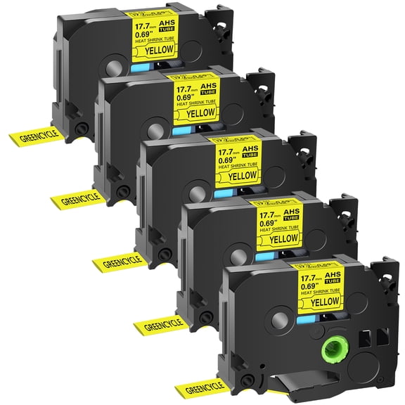 GREENCYCLE 5PK Compatible for Brother P-touch HSE-641 HS-641 HSe641 HS641 17.7mm 0.69" Black on Yellow Heat-shrink Label Tape