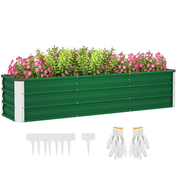 Outsunny Galvanized Raised Garden Bed, Elevated Large Metal Planter Box