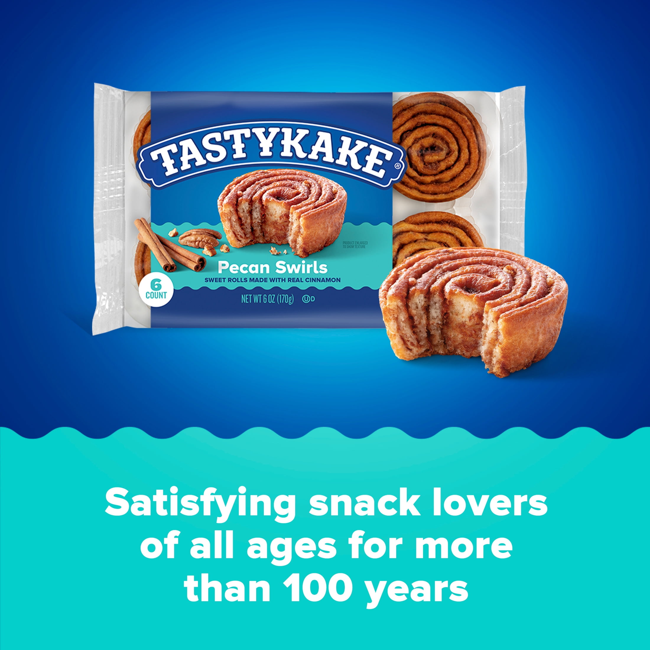 (2 pack) Tastykake Pecan Swirls, 6 Cinnamon and Pecan Baked Pastry Rolls, Cinnamon Rolls