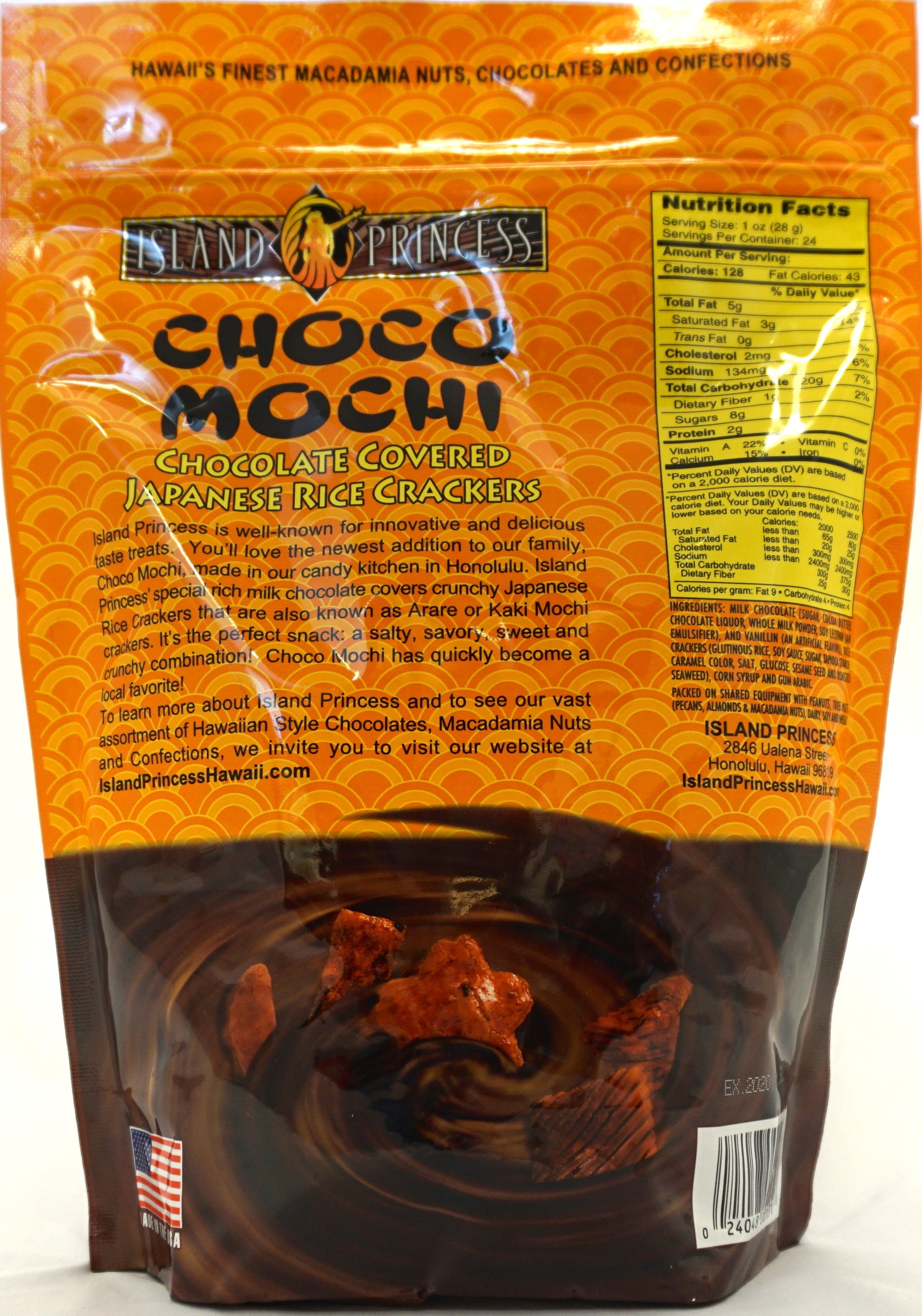 island princess choco mochi chocolate covered japanese rice crackers 2/1.5 lb each