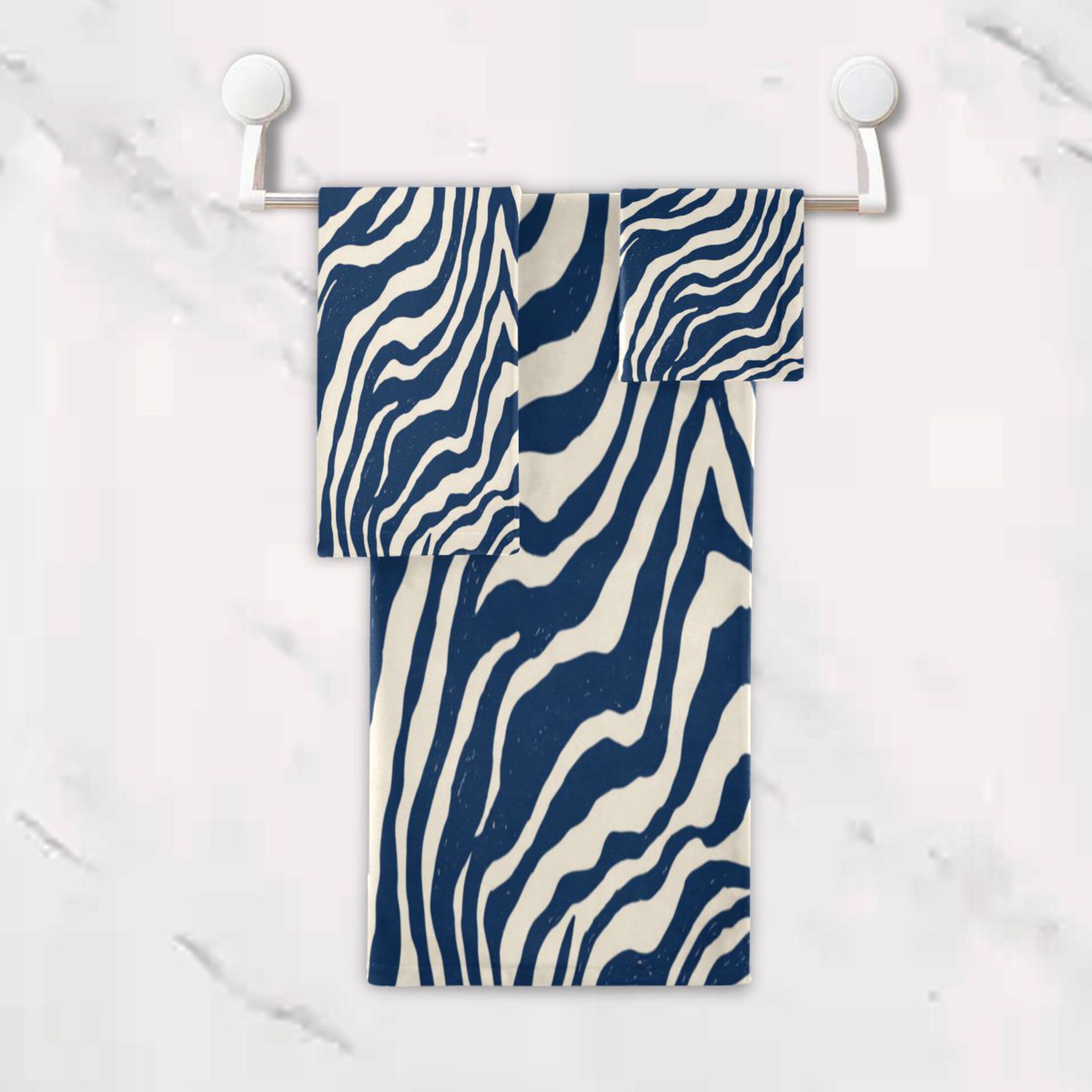 3 Sizes of Towel Sets Including Bath Towel Hand Towel and Washcloth for Daily Use Digital Blue Zebra Stripes