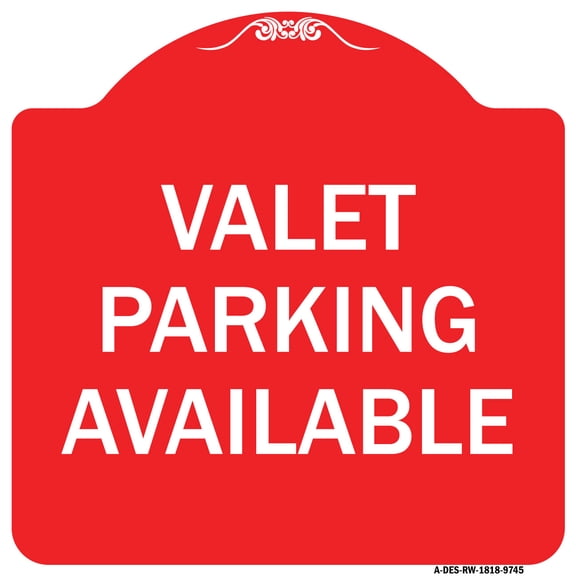 SignMission Designer Series Sign - Valet Parking Available | Red & White 18" X 18" Heavy-Gauge Aluminum Architectural Sign | Protect Your Business & Municipality | Made in the USA