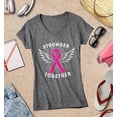thumbnail image 3 of S4E Women's Stronger Together Breast Cancer Slim Fit V-Neck T-Shirt X-Small Heather Charcoal, 3 of 4