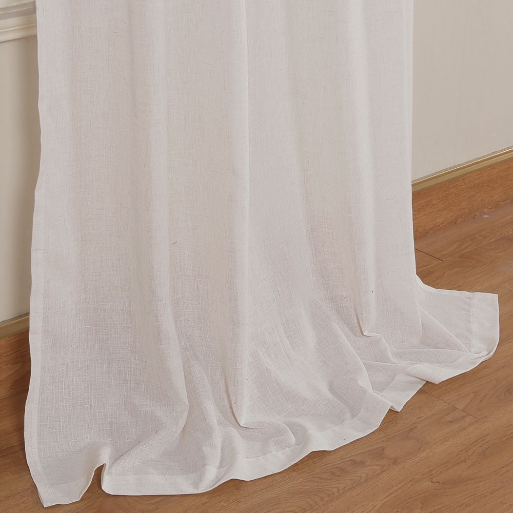 PrimeBeau Natural Linen Blended Nickel Grommet Curtains Privacy Added Semi Sheer Window Curtain Drapes Textured Flax Curtains(52" W x 84" L, Natural)
