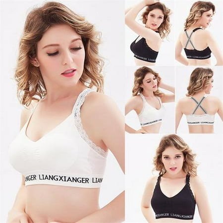 Soft Crop - Sports Gym Yoga Women's Athletic Padded Soft Bra Lace Crop Bra Stretch Underwear Sleeping Vest Padded Bras Wireless Bra Black
