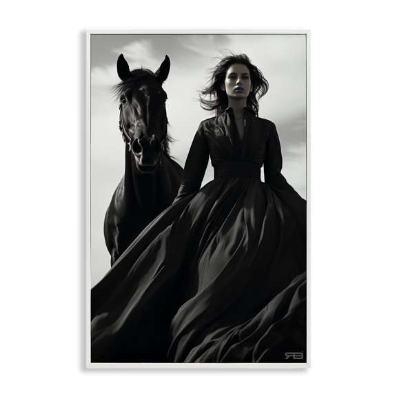 Stupell Industries Trendy Woman with Horse People Painting White Framed Art Print Wall Art, 12 x 18