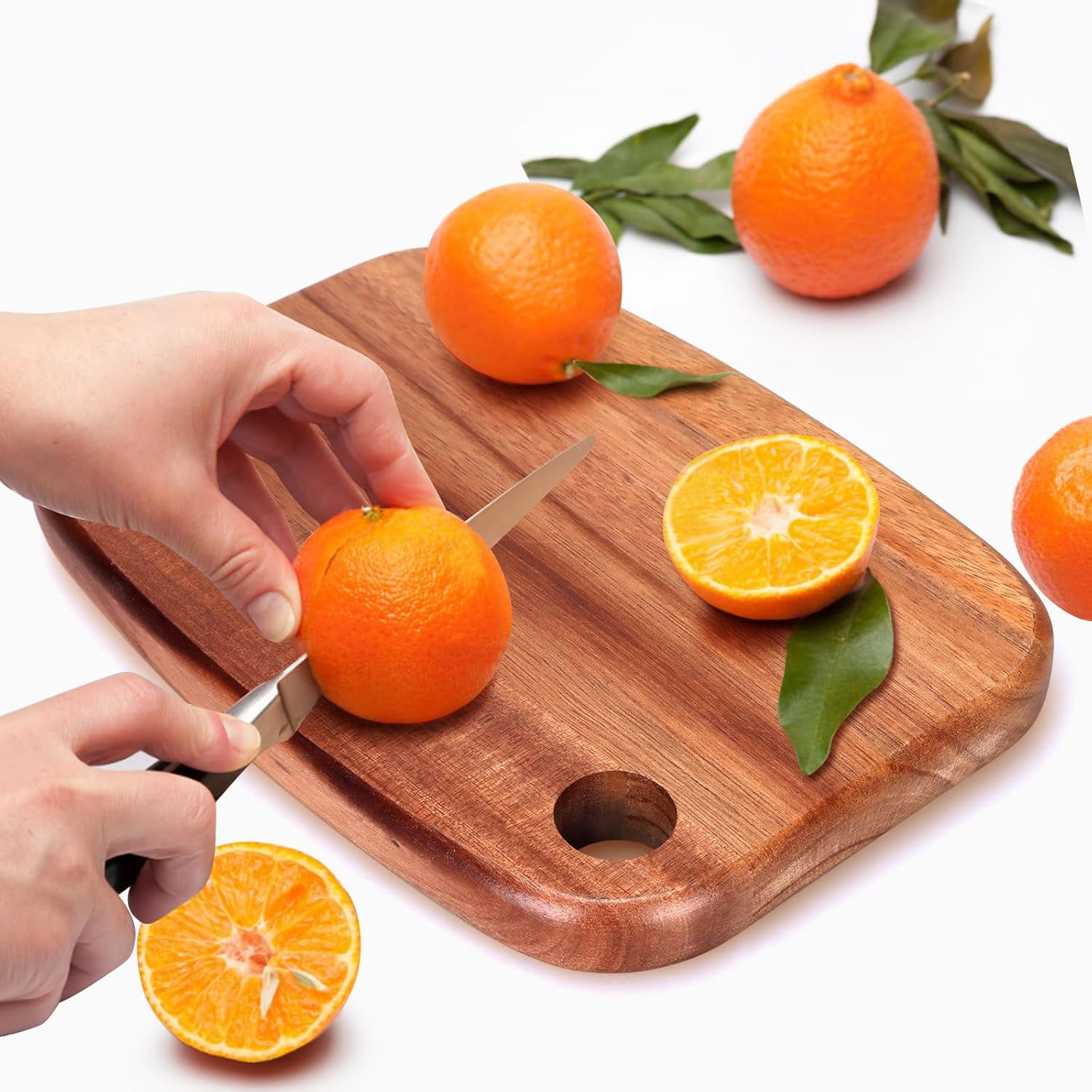 Small Acacia Wood Cutting Boards for Kitchen with Hanging – Medium Wooden Board Vegetables, Fruit, Bread, Meat, Cheese, Charcuterie - BPA Free, 10" x 8"
