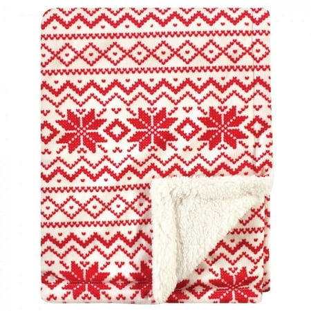 UPC: 0660168566949 | Hudson Baby Infant Plush Blanket with Faux Shearling Back Red Fair Isle One Size