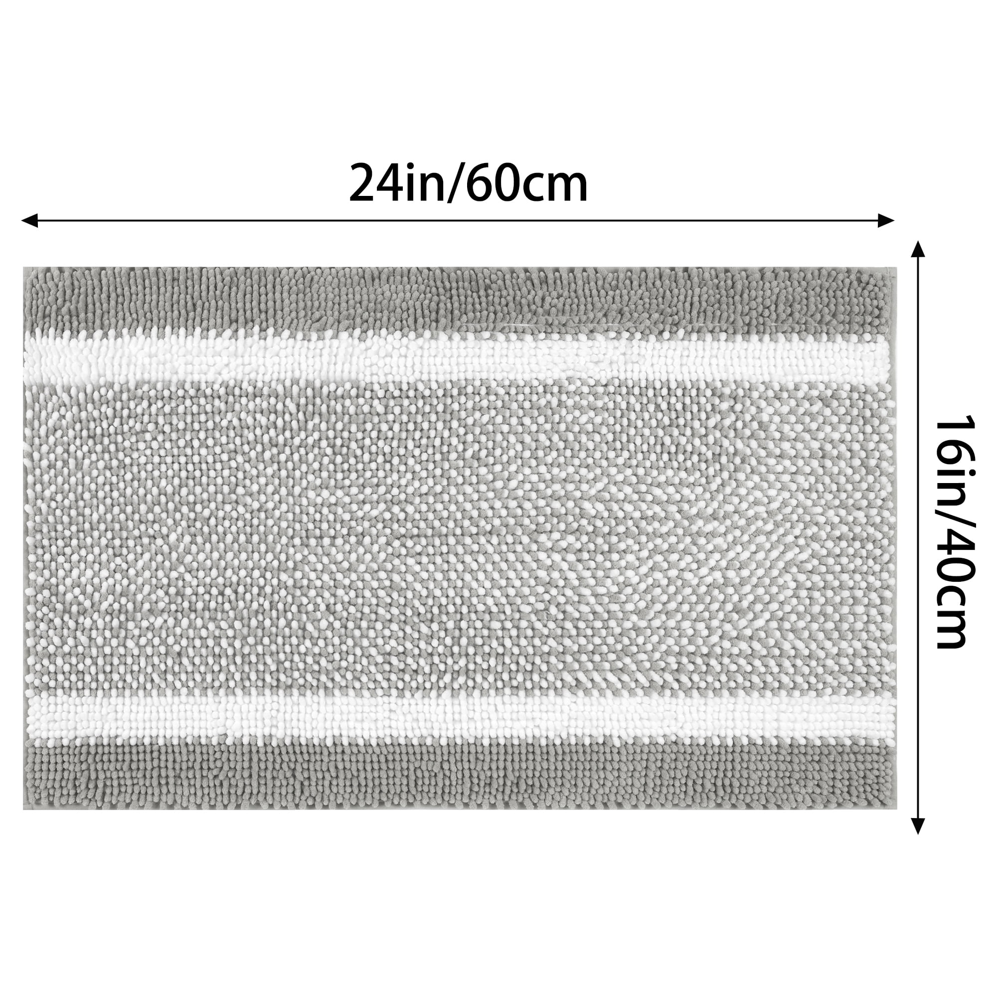 Unique Bargains Chenille Striped Bathroom Rug Mat Non-Slip Soft Plush Shaggy Bath Carpet Grey 16" x 24"