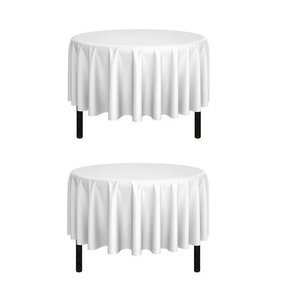 Pomp Pure White 90"" Round Poplin Polyester Tablecloth (2 Pack) | Wrinkle + Stain Resistant Easy Care Premium Fabric