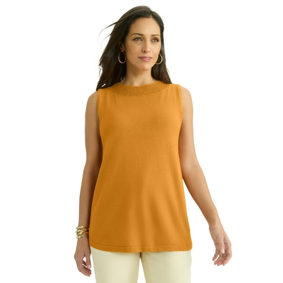 Jessica London Women's Plus Size Crochet Trim Shell