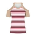 thumbnail image 4 of Lovskoo Womens Summer Tops Trendy Striped Print V-Neck Off Shoulder Casual Short Sleeved Top Shirt Pink, 4 of 6