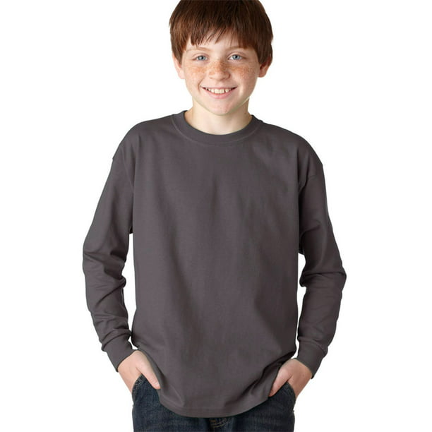 Gildan - Gildan 2400B Youth Long-Sleeve T-Shirt -Charcoal-Medium ...