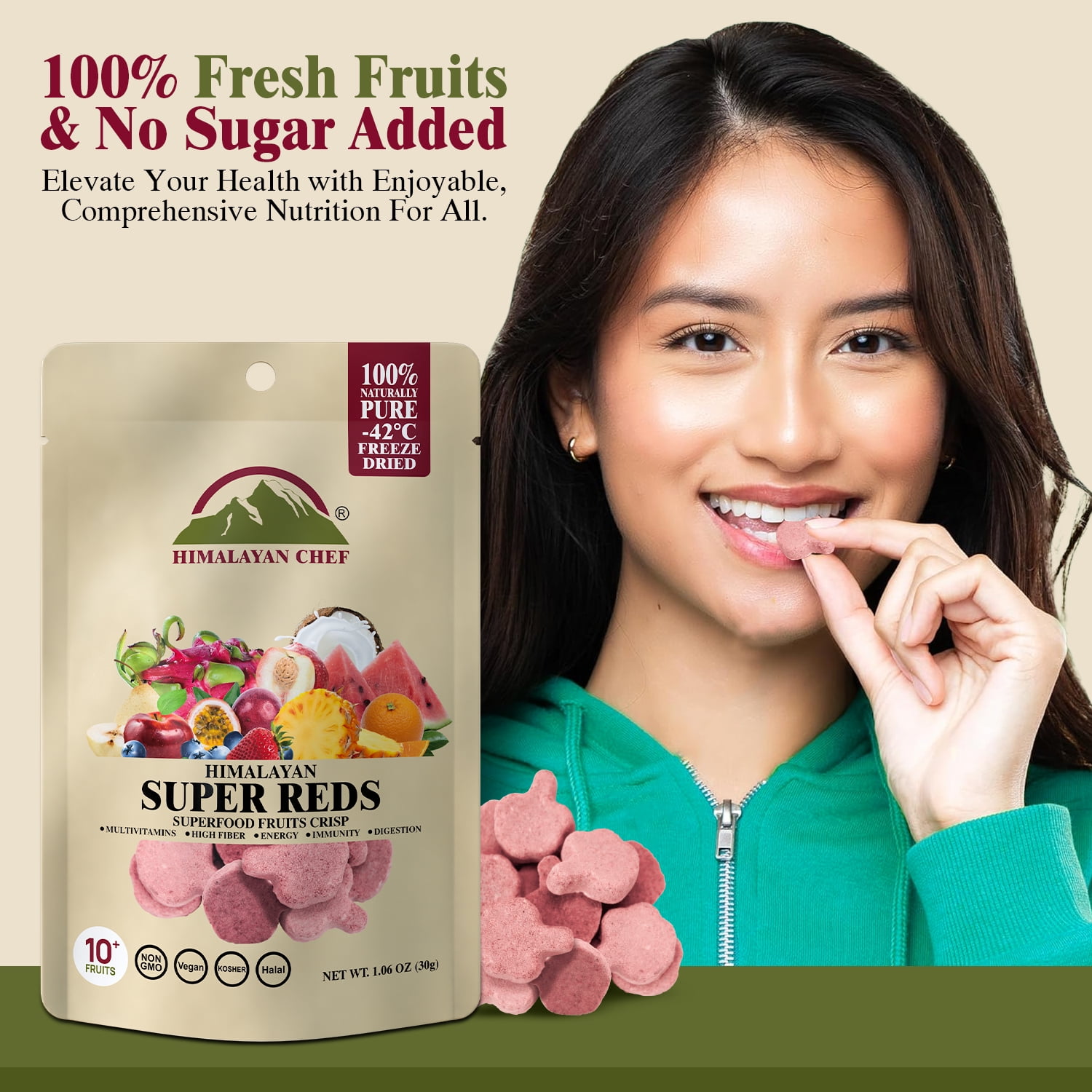 Himalayan Chef Super Reds Freeze-Dried Fruit Crisps, 30g/each 10 Pack | 10+ Superfood Fruits | Healthy Snacks Packed with Multivitamins, High Fiber & Antioxidants for Energy Boost