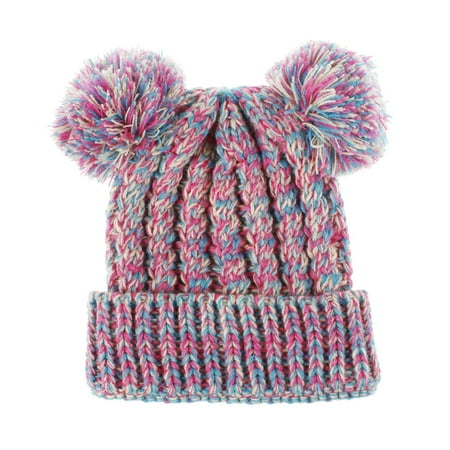 

Kids Knit Hat Girl Winter Two Pompon Keep Warm Crochet Hat for Children (11)