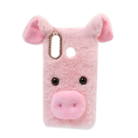 Pig Series Phone Case Plush Phone Shell Fashion Warm Protective Cover for Huawei P30 Lite (Pink)