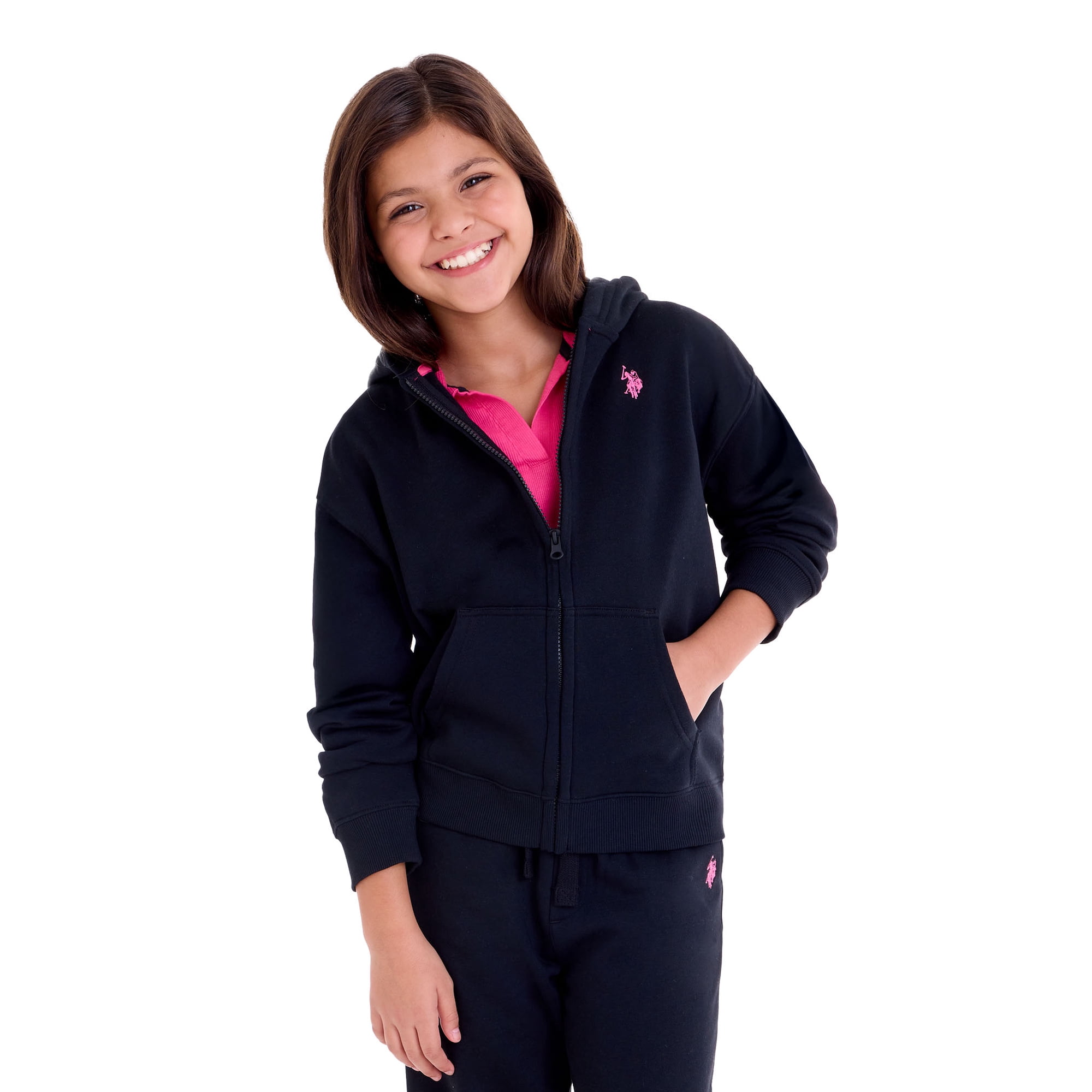 U.S. Polo Assn. Girls Fleece Zip-Up Hoodie, Sizes 4-18