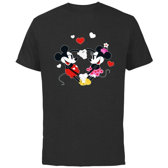 Disney Mickey and Minnie Hearts Valentine’s Day - Short Sleeve Cotton T-Shirt for Adults - Customized-Black