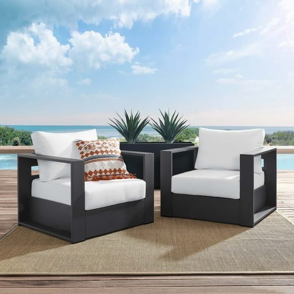 Modway Tahoe Outdoor Patio Armchair Set with Cushions, Gray White (Set of 2)