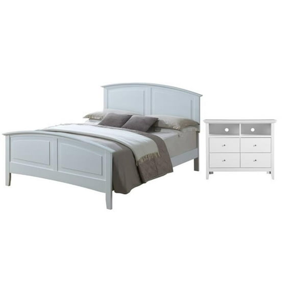 Home Square 2-Piece Set with Full Panel Bed and 4-Drawer TV Stand in White
