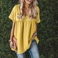 thumbnail image 2 of Womens spring And Summer Solid Color V-neck Short-Sleeved Loose Pleated Tops, 2 of 4