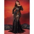 thumbnail image 2 of AURA Plus Size Evening Dress Long Sleeve Slim Fit Fishtail Party Gown Round Neck Zipper Women 0XL–4XL, 2 of 7