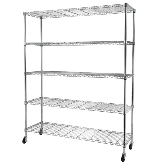 Hassch 5-Tier Storage Shelf with Wheels, NSF-Certified Heavy Duty Metal Utility Cart for Home Garage, Silver