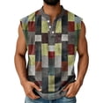 thumbnail image 2 of LWavelet Men's Sleeveless Plaid Henley Shirt with Chest Pocket Casual Summer Vacation Top Gray 3XL, 2 of 4
