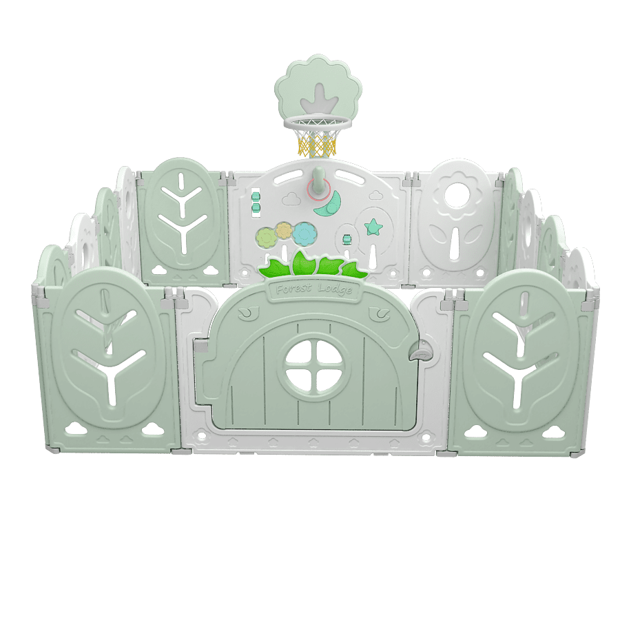 Foldable Baby Playpen Center Play Yard w/ Game Wall and Lock Door and