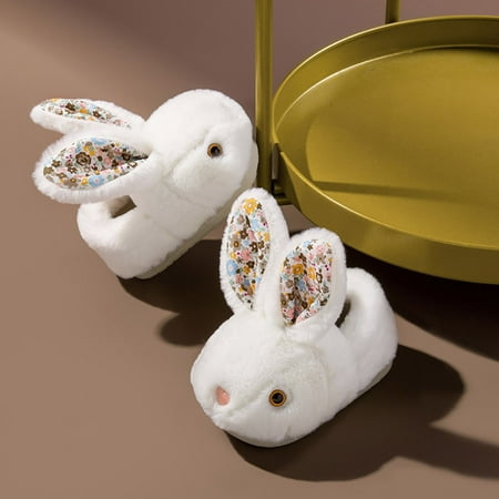

Hunpta Kids Slippers Fashion Cute Autumn Winter Girls Slippers Flat Bottom Soft Warm Comfortable Solid Color Cartoon Rabbit Shape