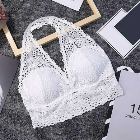 

Detachable Chest Pad Lace Print Patchwork Camisole Women Deep V-Neck Solid Color Halter Sleeveless Ladies Underwear