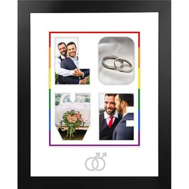 Celebration Frames SSMSWS03 LGBTQ Pride Wedding Love Snapshot Photo Frame with White & Rainbow Mat - Silver Interlocking Man