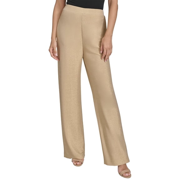Halston womens Wide Leg Metallic Pant, l, Gold